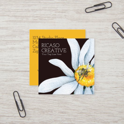 Bijen op Bloem Aangepaste Gepersonaliseerde Waterv Vierkante Visitekaartje (Voorkant / Achterkant in situ)