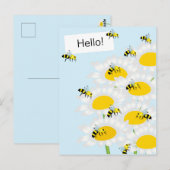 Bijen op Bloem Briefkaart - Blauwe Achtergrond (Voorkant / Achterkant)
