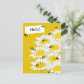 Bijen op Bloem Briefkaart - Gele Achtergrond (Staand voorkant)