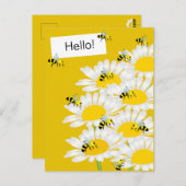 Bijen op Bloem Briefkaart - Gele Achtergrond (Voorkant / Achterkant)