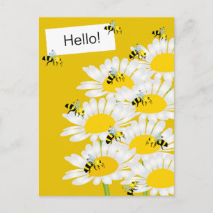Bijen op Bloem Briefkaart - Gele Achtergrond