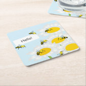 Bijen op Bloem Onderzetter - Blauwe Achtergrond (Schuin)