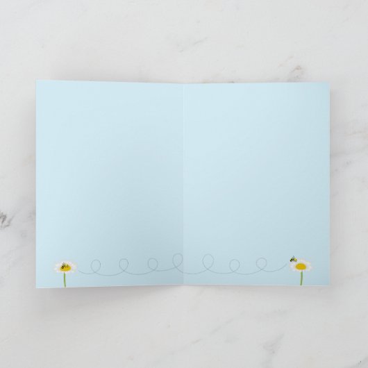 Bijen op Bloem Wenskaart - Blauwe Achtergrond Kaart (Binnen)