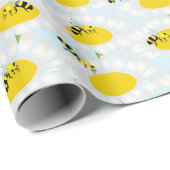 Bijen op Bloem Wrapping Papier - Blauwe Achtergron (Rol Hoek)