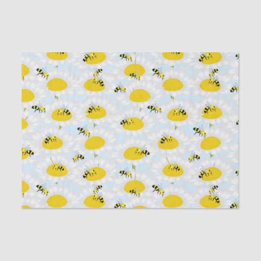 Bijen op bloementissuepapier - blauwe achtergrond tissuepapier (Voorkant)