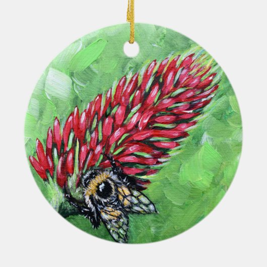 Bijen op Crimson Clover Schilderen Keramisch Ornament (Achterkant)