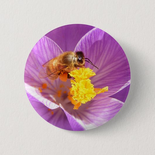 Bijen op de knop Crocus ~ Ronde Button 5,7 Cm (Voorkant)