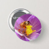 Bijen op de knop Crocus ~ Ronde Button 5,7 Cm (Voorkant /achterkant)