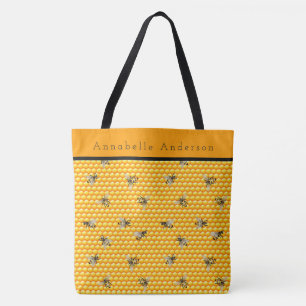 Bijen op de top band van Honeycomb personaliseren Tote Bag