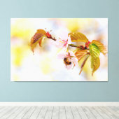 Bijen op een Cherry Flower Canvas Afdruk (Insitu (Houten vloer))