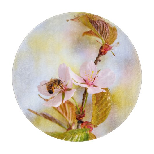 Bijen op een Cherry Flower Snijplank (Voorkant)