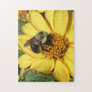 Bijen op een gele ventilator Sluit Foto Legpuzzel