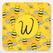 Bijen op een Hive Persoonlijk Geel Kartonnen Onderzetters (Voorkant)