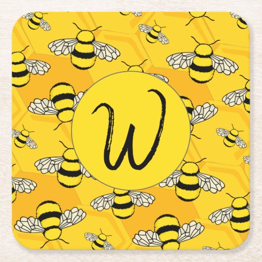 Bijen op een Hive Persoonlijk Geel Kartonnen Onderzetters (Voorkant)