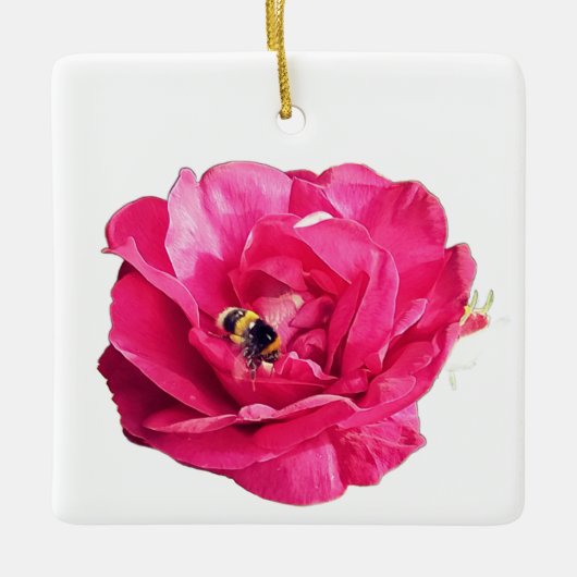 Bijen, op een roze bloem keramisch ornament (Voorkant)