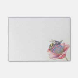 bijen op een roze bloem , post it note