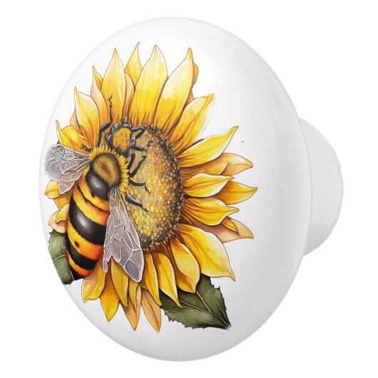 Bijen op een zonnebloem keramische knop (Rechts)