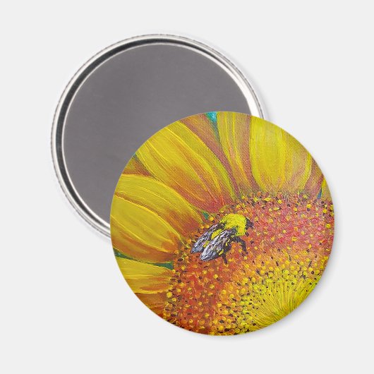 Bijen op een Zonnebloemmagneet Magneet (Voorkant / Achterkant)