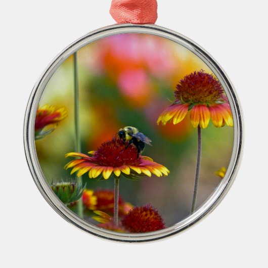 Bijen op Gaillardia Metalen Ornament (Voorkant)