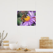 Bijen op geel en Paars ventilator Poster (Keuken)