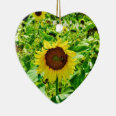 Bijen op gele zonnebloem keramisch ornament (Rechts)