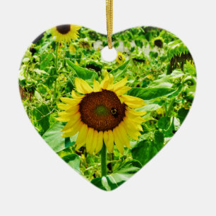 Bijen op gele zonnebloem keramisch ornament