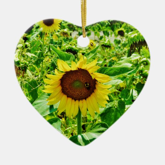 Bijen op gele zonnebloem keramisch ornament (Voorkant)