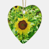 Bijen op gele zonnebloem keramisch ornament (Links)