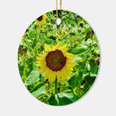 Bijen op gele zonnebloem keramisch ornament (Links)