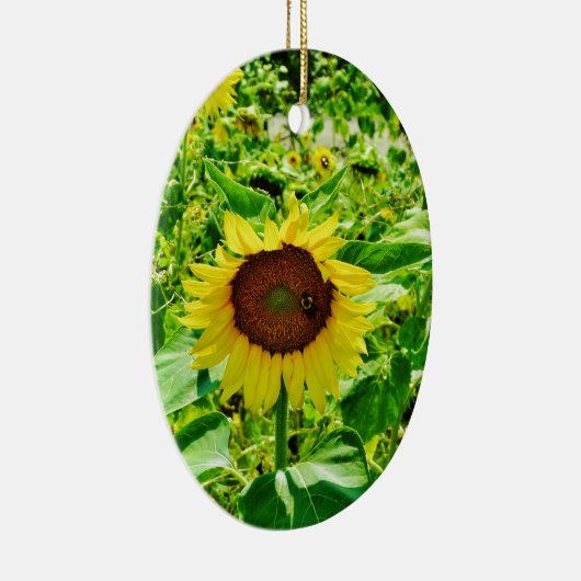 Bijen op gele zonnebloem keramisch ornament (Rechts)