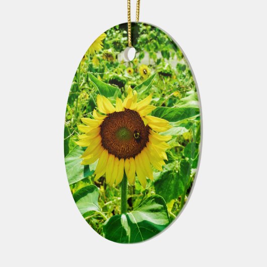 Bijen op gele zonnebloem keramisch ornament (Links)