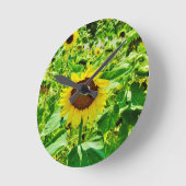 Bijen op gele zonnebloem ronde klok (Hoek)