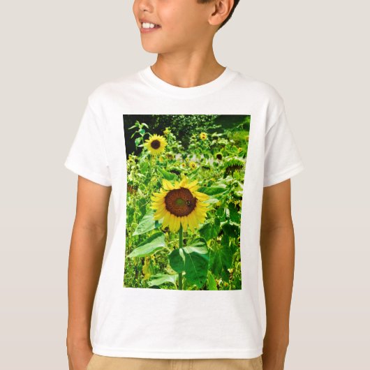 Bijen op gele zonnebloem t-shirt (Voorkant)