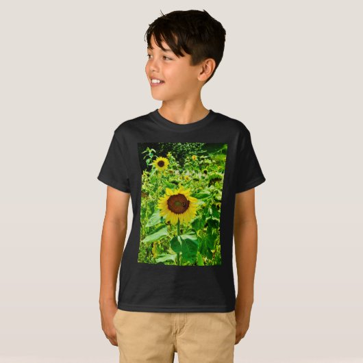 Bijen op gele zonnebloem t-shirt (Voorkant volledig)