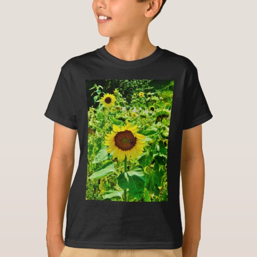 Bijen op gele zonnebloem t-shirt (Voorkant)
