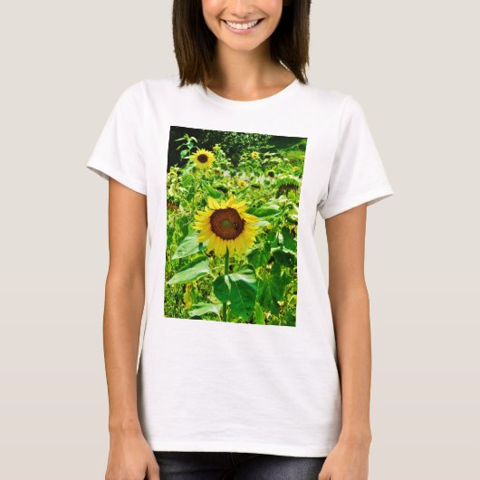 Bijen op gele zonnebloem t-shirt (Voorkant)