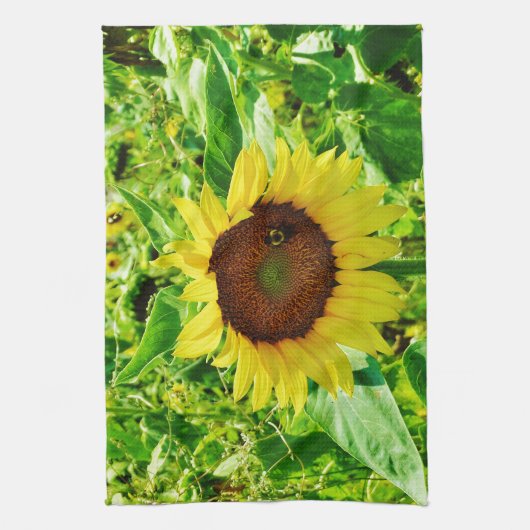 Bijen op gele zonnebloem theedoek (Verticaal)