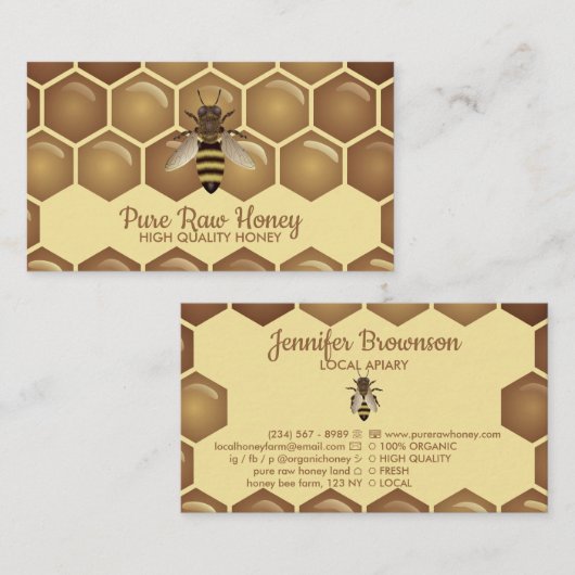 Bijen op het Honeycomb Apiarist boerderij Visitekaartje (Voorkant / Achterkant)