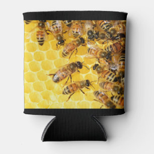 Bijen op Honeycomb Can Coozy Blikjeskoeler