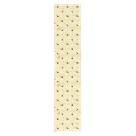 Bijen op Honeycomb Pattern Gold Yellow Korte Tafelloper (Voorkant)