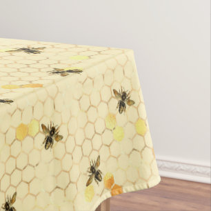Bijen op Honeycomb Pattern Gold Yellow Tafelkleed
