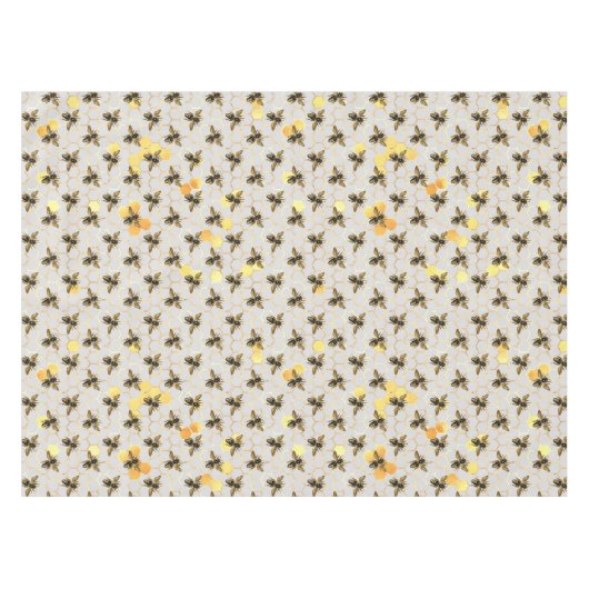 Bijen op Honeycomb Pattern Yellow Gold Grey Tafelkleed (Voorkant (Horizontaal))