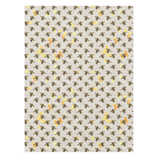 Bijen op Honeycomb Pattern Yellow Gold Grey Tafelkleed (Voorkant)