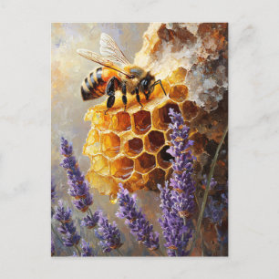 Bijen op honingkam met lavendelbloemen briefkaart