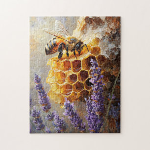 Bijen op honingkam met lavendelbloemen legpuzzel