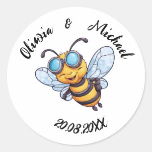 Bijen op honingpotten ronde sticker