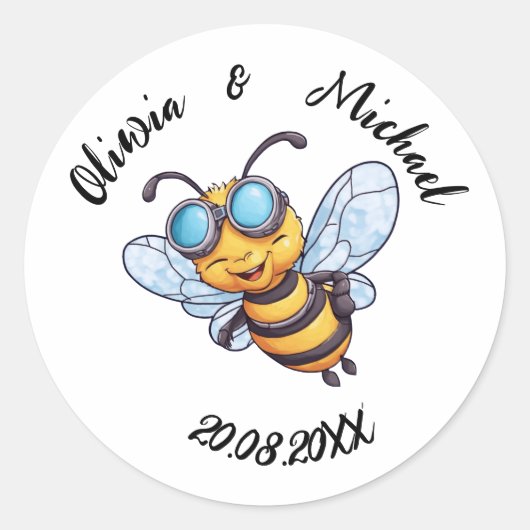 Bijen op honingpotten ronde sticker (Voorkant)