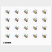 Bijen op honingpotten ronde sticker (Vel)
