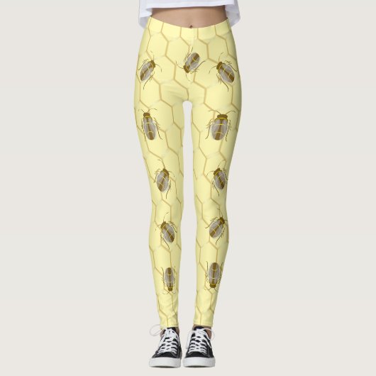 Bijen Op Honingraat Geel Leggings (Voorkant)