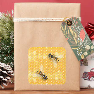 Bijen op honingraten vierkante sticker